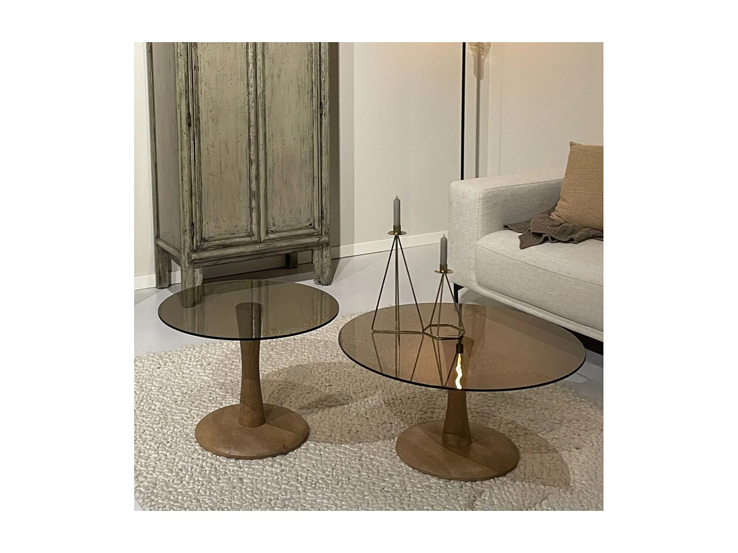 RODO-Mesa de centro D75 cm en cristal ahumado y madera