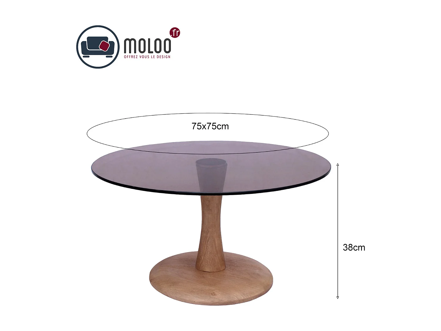 RODO-Table basse ronde D75 cm en verre fumé et bois