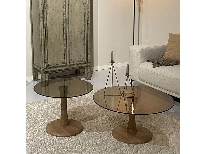 RODO-Table basse ronde D75 cm en verre fumé et bois
