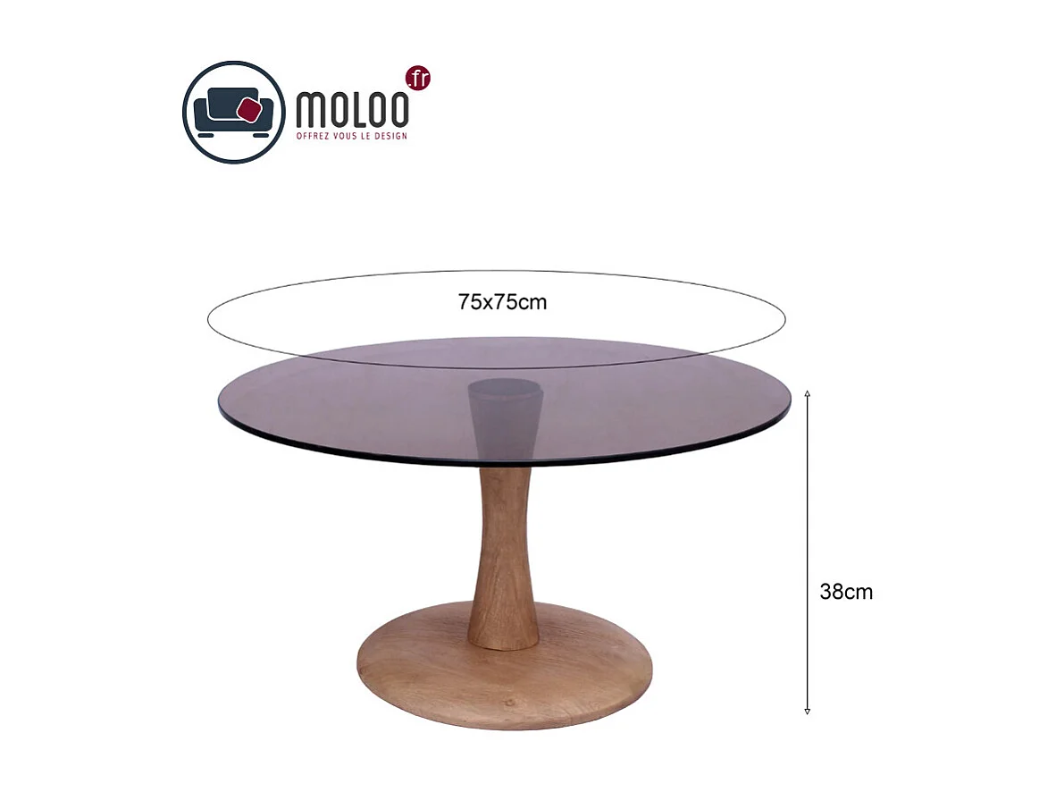 RODO-Table basse ronde D75 cm en verre fumé et bois