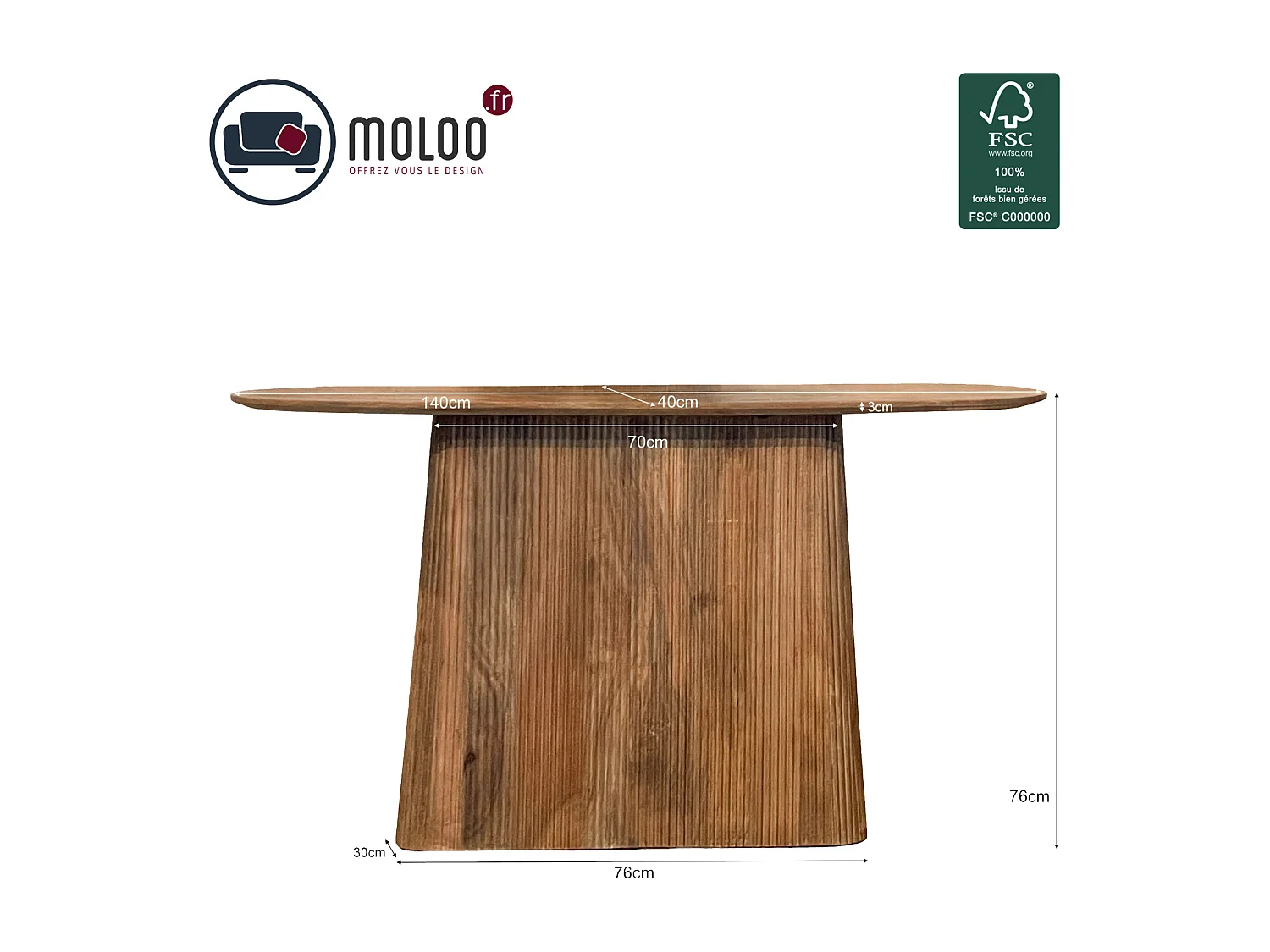 SIENNE-Console L.140 cm en bois massif