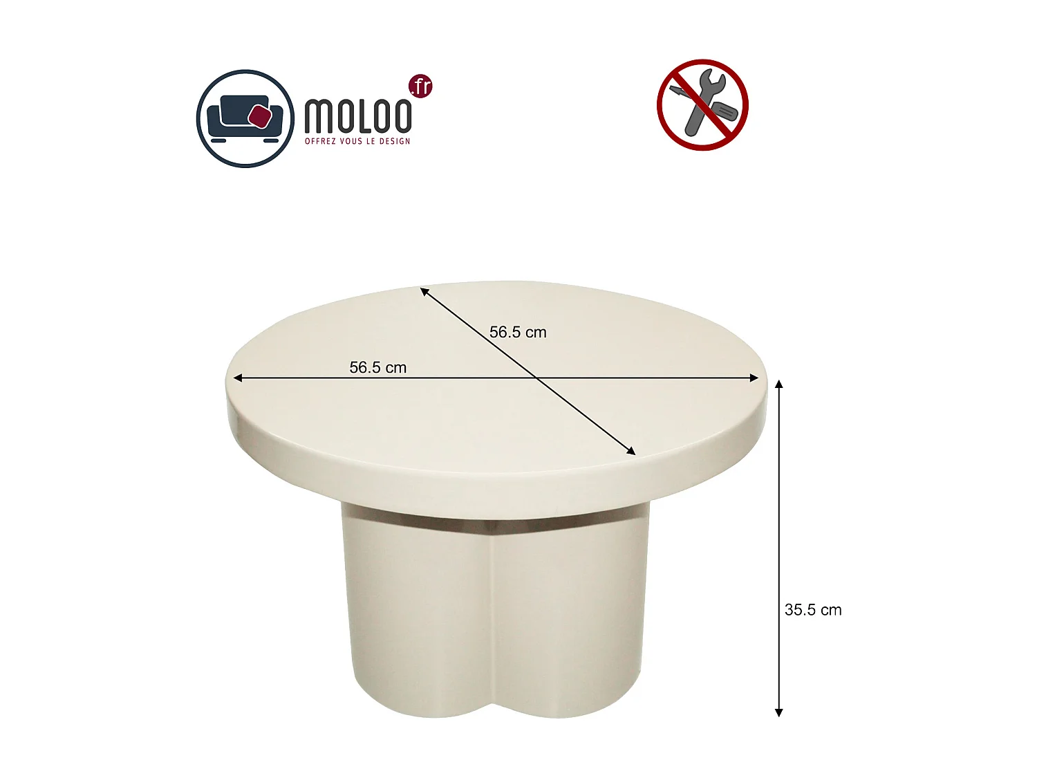 FIONA-Table basse ronde D56 cm Blanc cassé