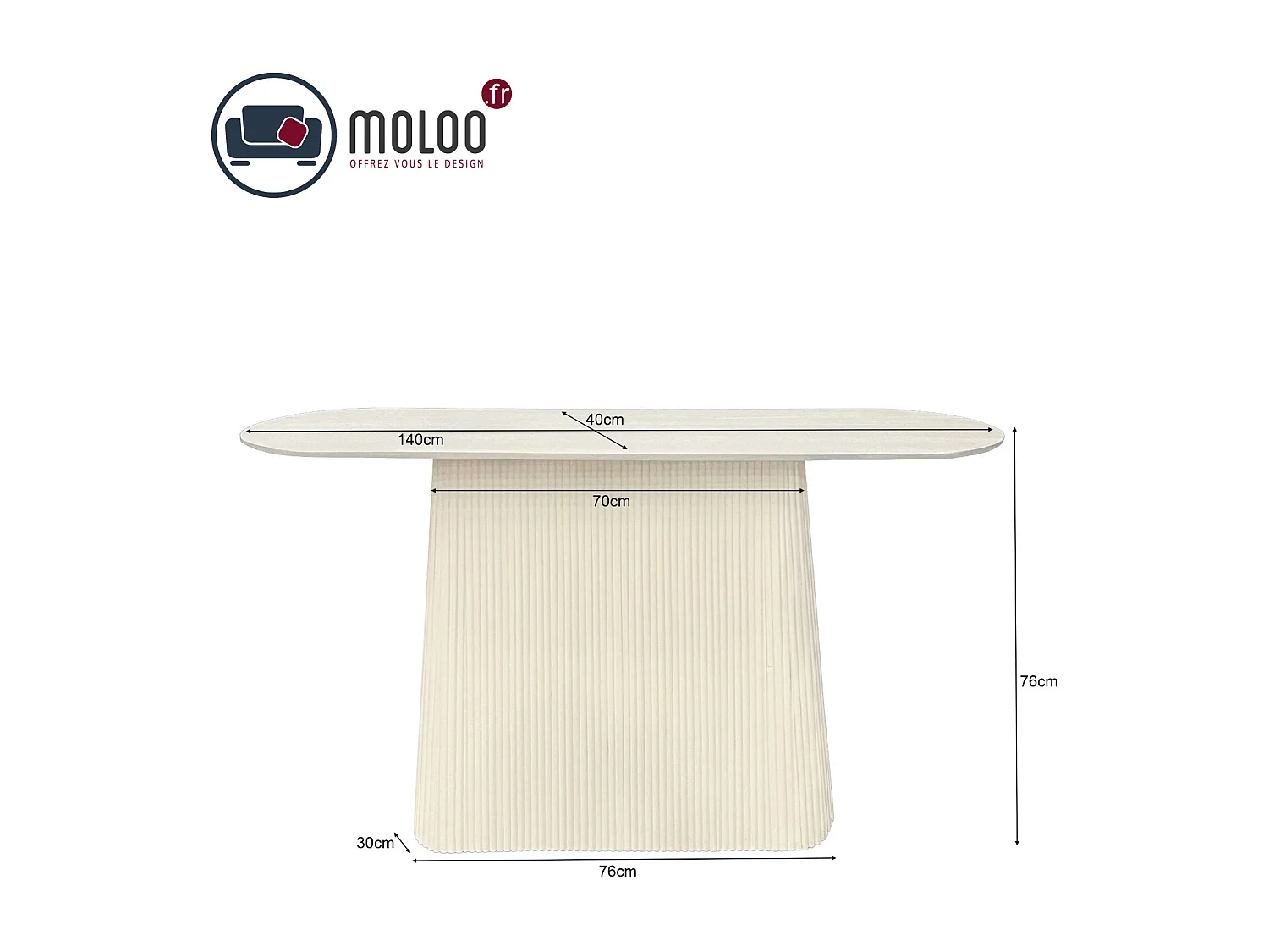 DOLCE-Console 140 cm en bois massif Ivoire