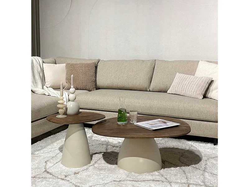 DYLON-Table basse D50 cm en bois brun et Ivoire