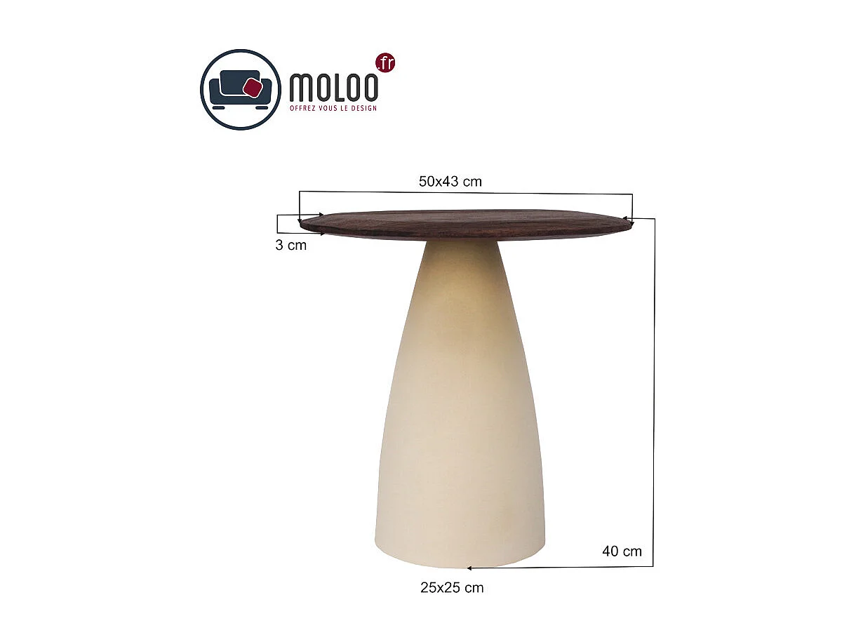 DYLON-Table basse D50 cm en bois brun et Ivoire