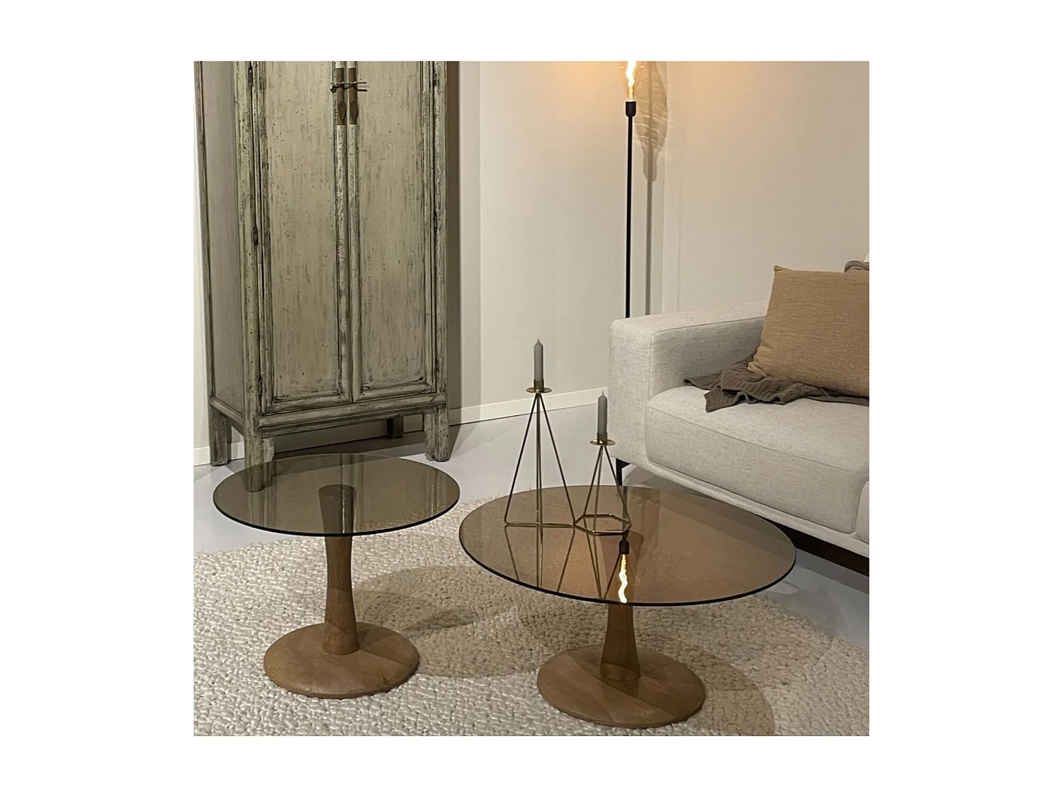 RODO-Table basse ronde D60 cm en verre fumé et bois