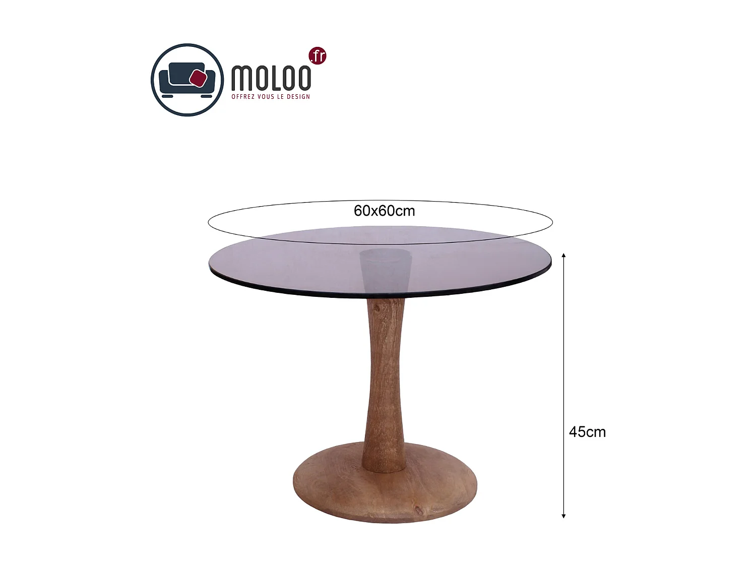 RODO-Table basse ronde D60 cm en verre fumé et bois