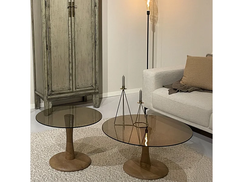 RODO-Table basse ronde D60 cm en verre fumé et bois