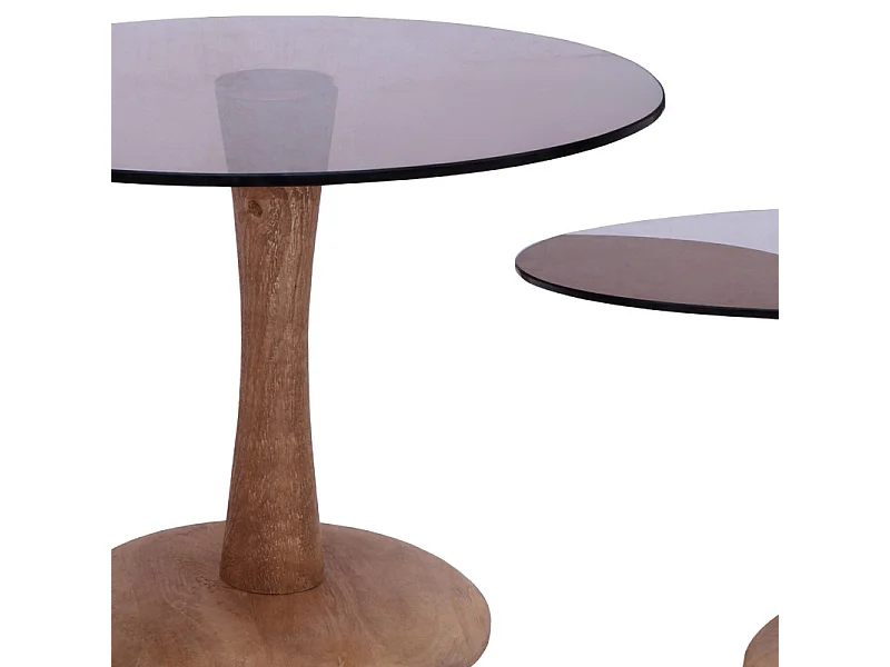 RODO-Table basse ronde D60 cm en verre fumé et bois