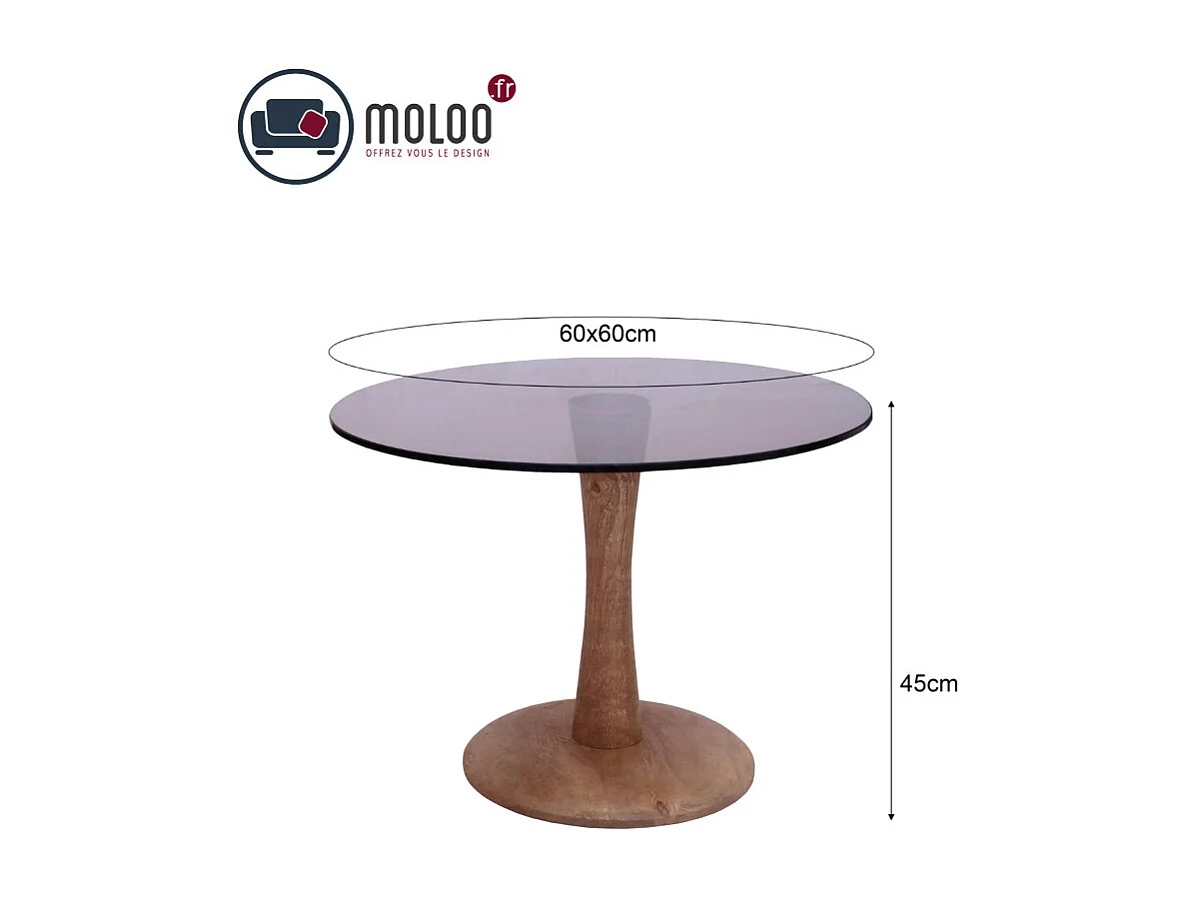 RODO-Table basse ronde D60 cm en verre fumé et bois