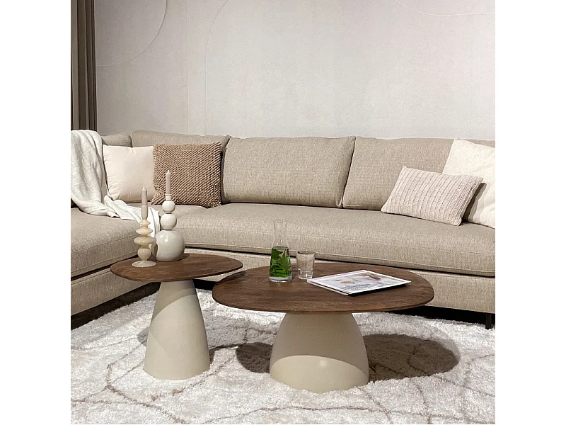 DYLON-Table basse D76 cm en bois brun et Ivoire