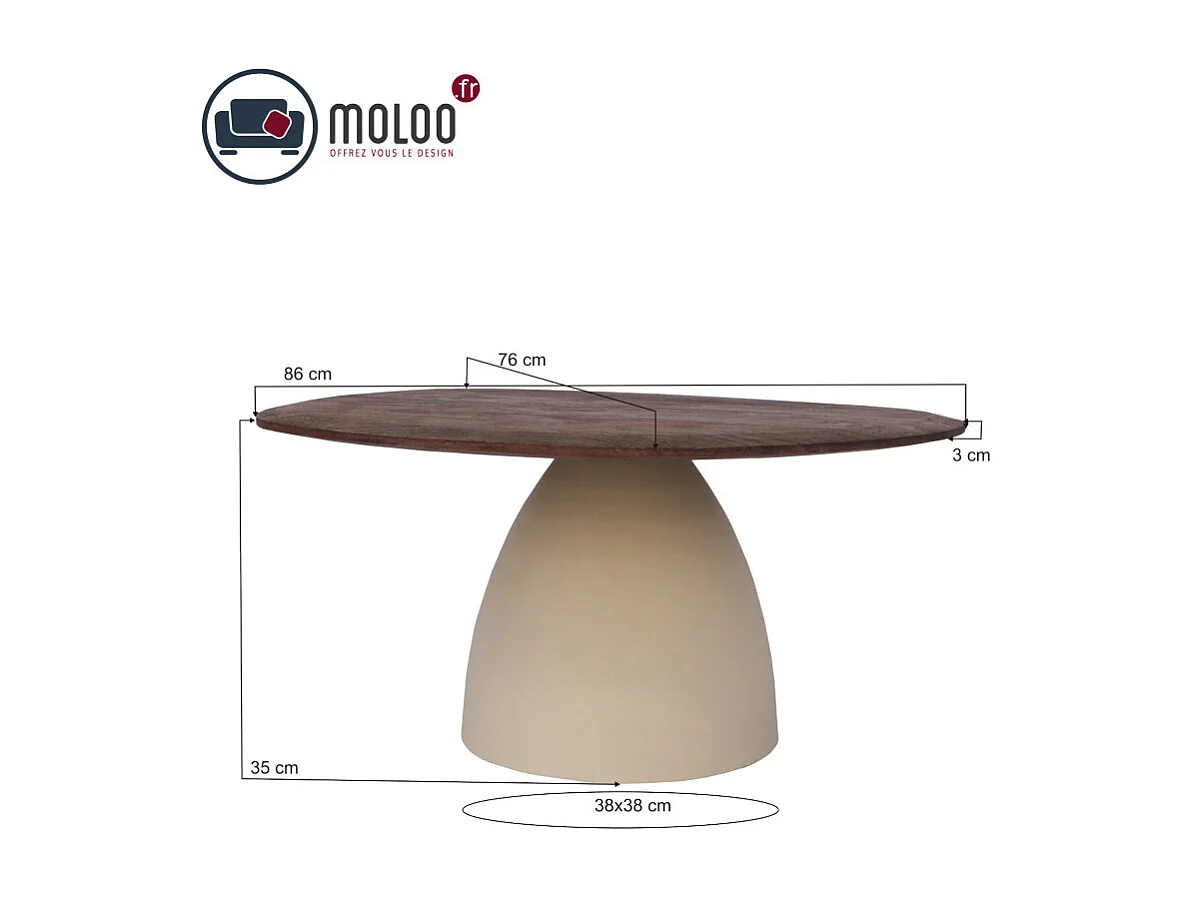 DYLON-Table basse D76 cm en bois brun et Ivoire