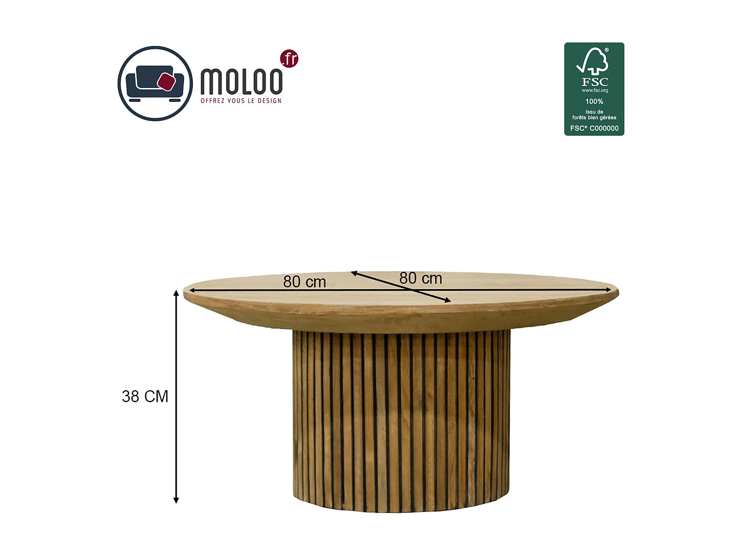 PIANA-Table basse ronde D80 cm en Teck massif