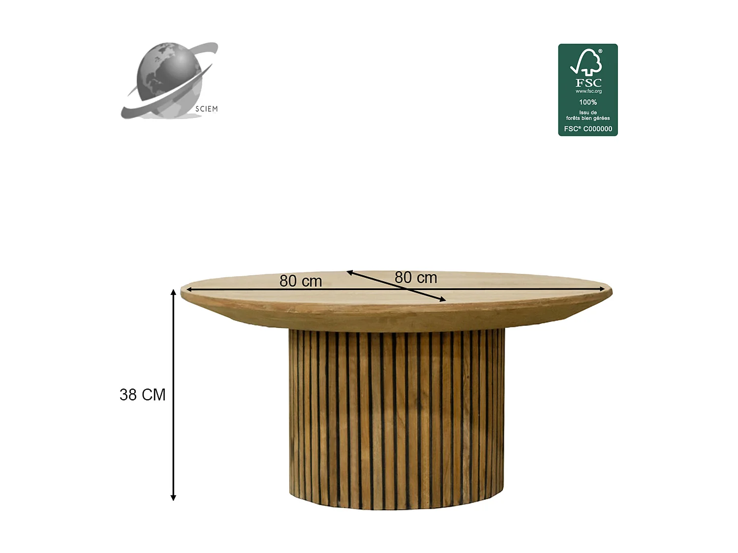 PIANA-Table basse ronde D80 cm en Teck massif