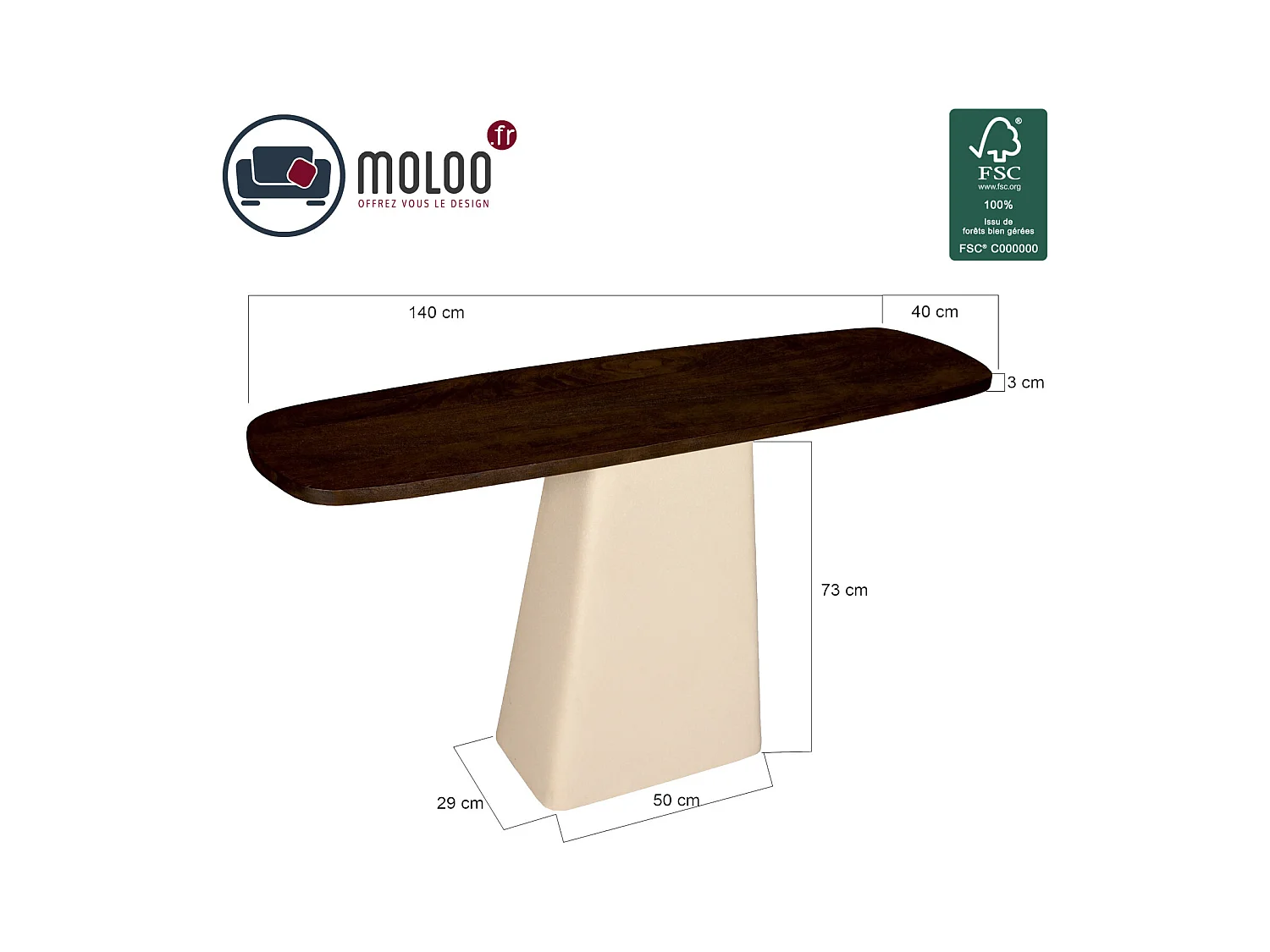 DYLON-Console en bois massif et métal Ivoire