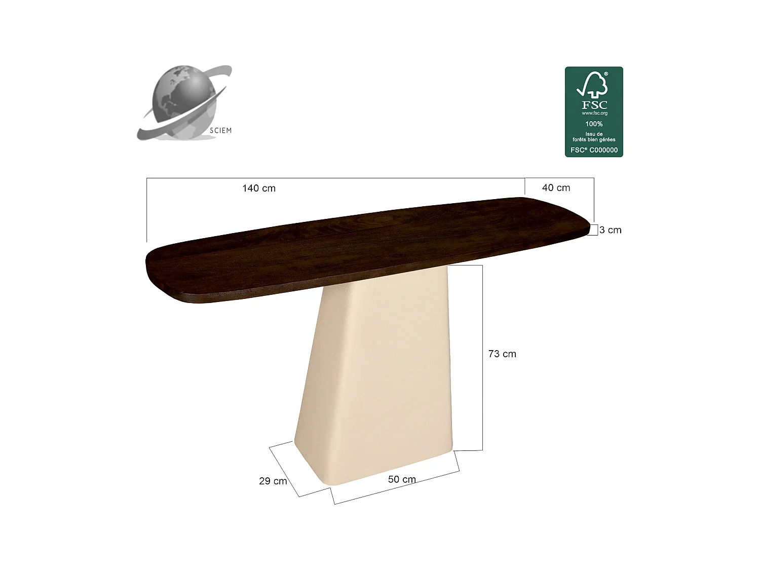 DYLON-Console en bois massif et métal Ivoire