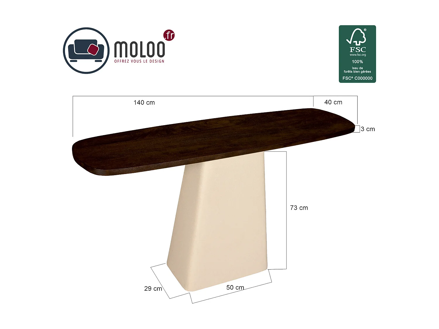 DYLON-Console en bois massif et métal Ivoire