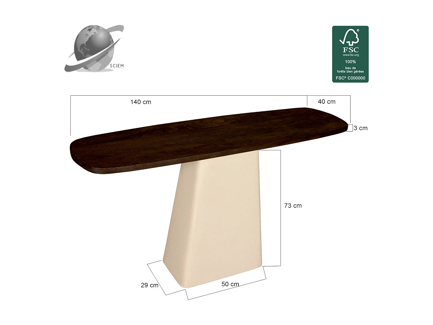 DYLON-Console en bois massif et métal Ivoire