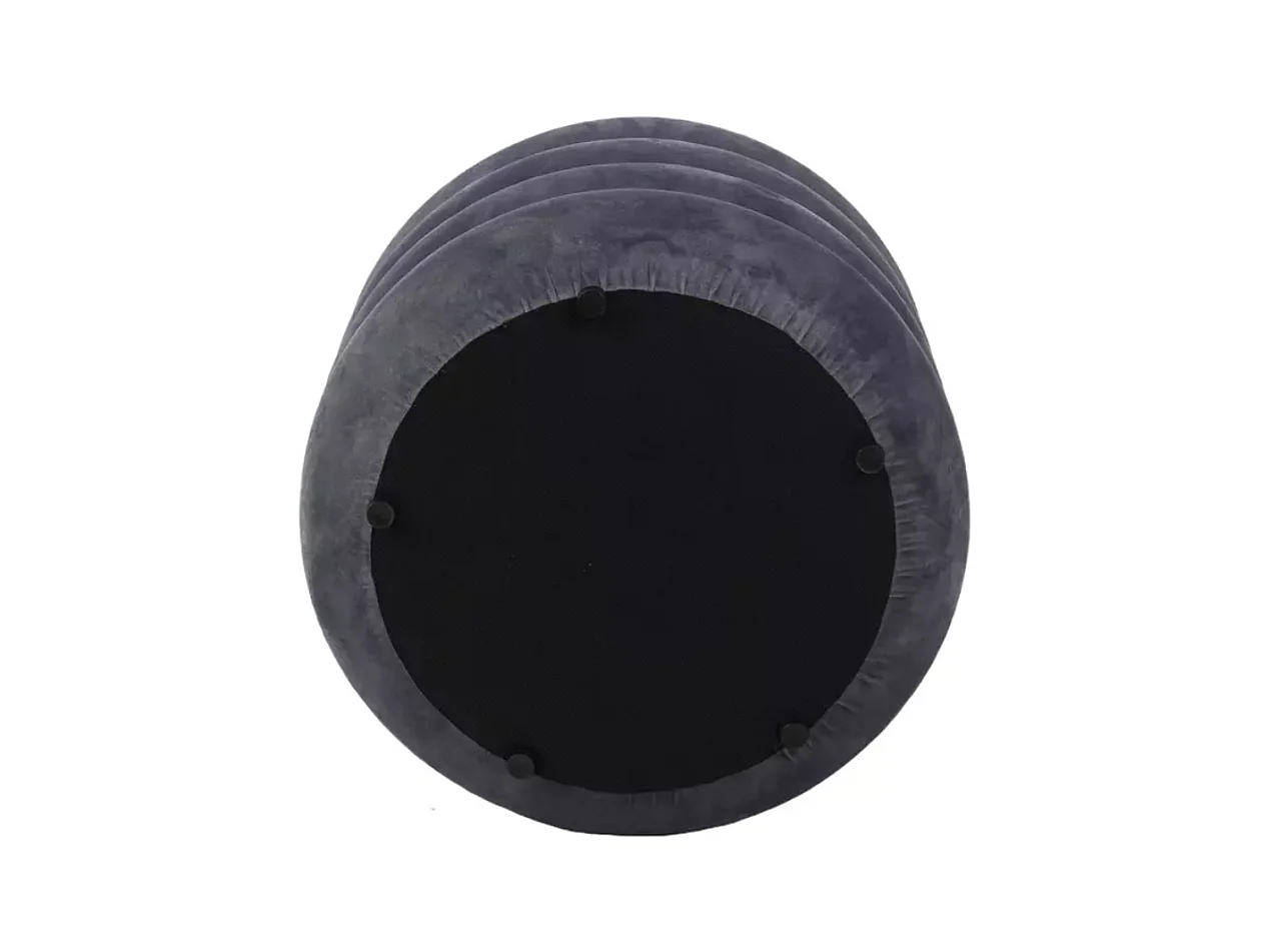 Pouf rond en velours gris avec coffre de rangement discret et assise douce MESRUN
