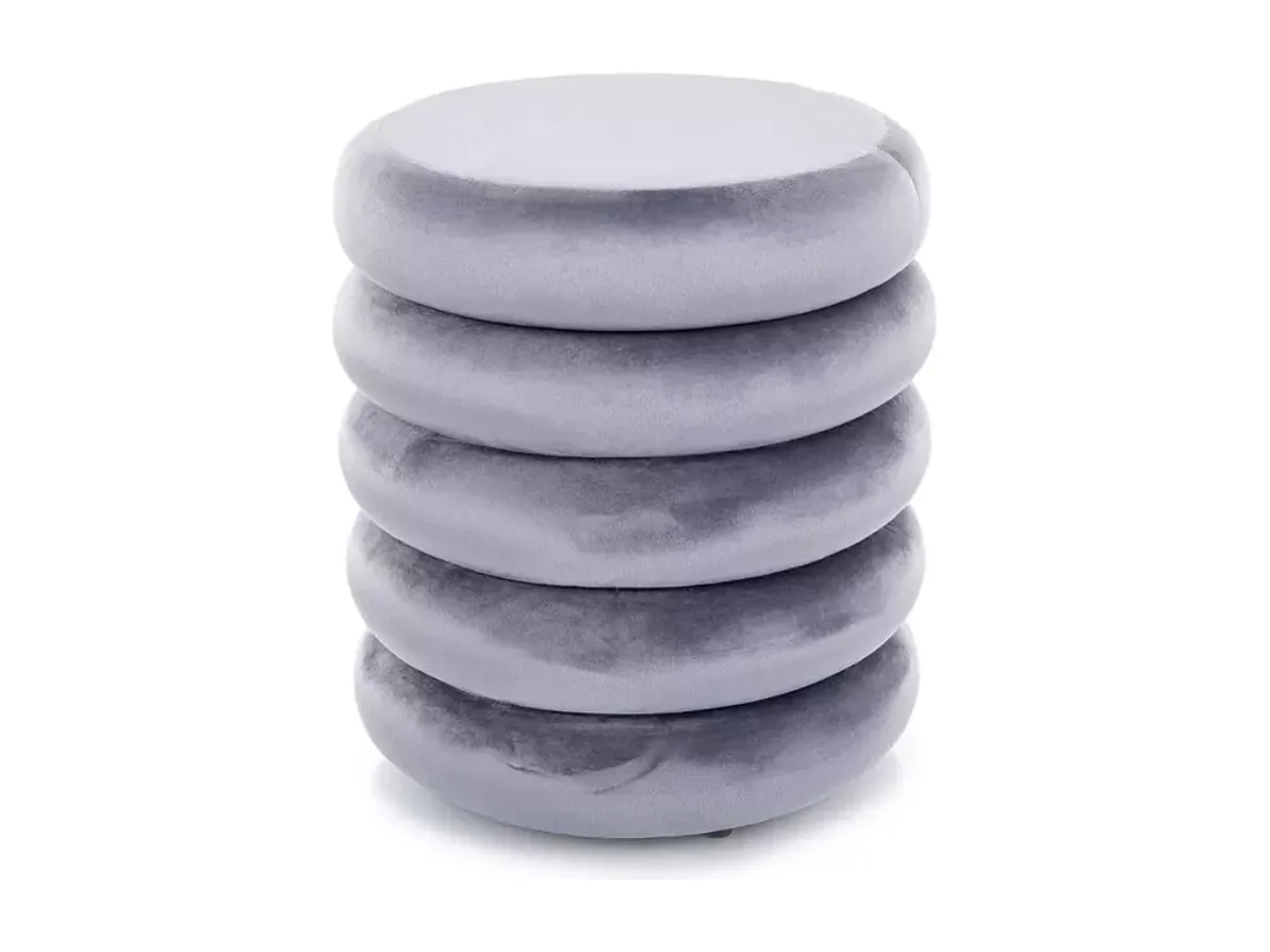 Pouf rond en velours gris avec coffre de rangement discret et assise douce MESRUN
