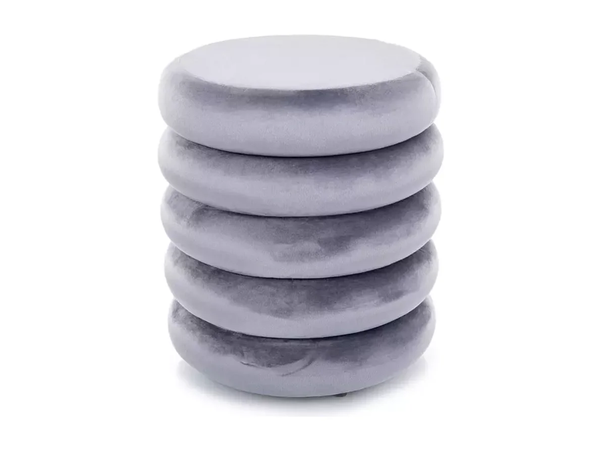 Pouf rond en velours gris avec coffre de rangement discret et assise douce MESRUN