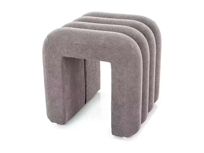 Pouf en tissu gris au design ondulé moderne avec assise confortable NENUP