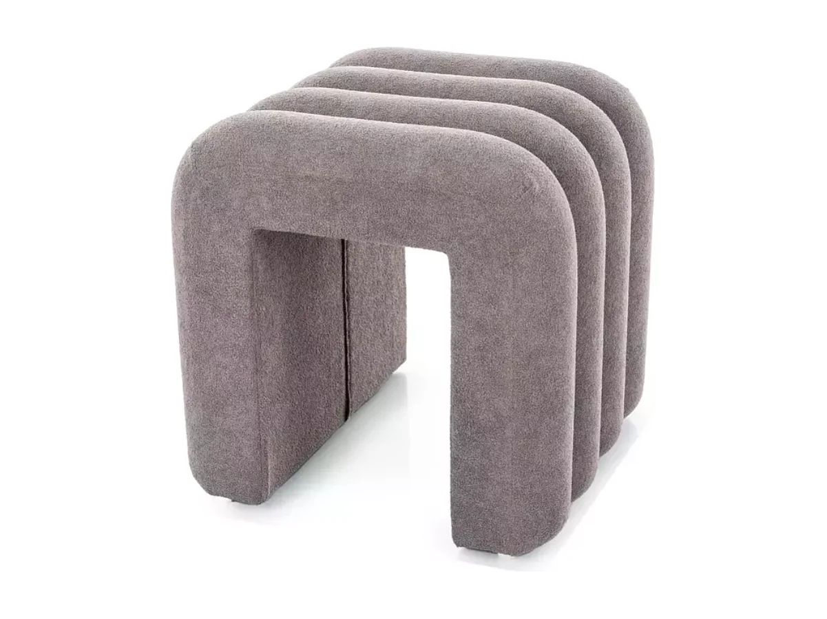 Pouf en tissu gris au design ondulé moderne avec assise confortable NENUP