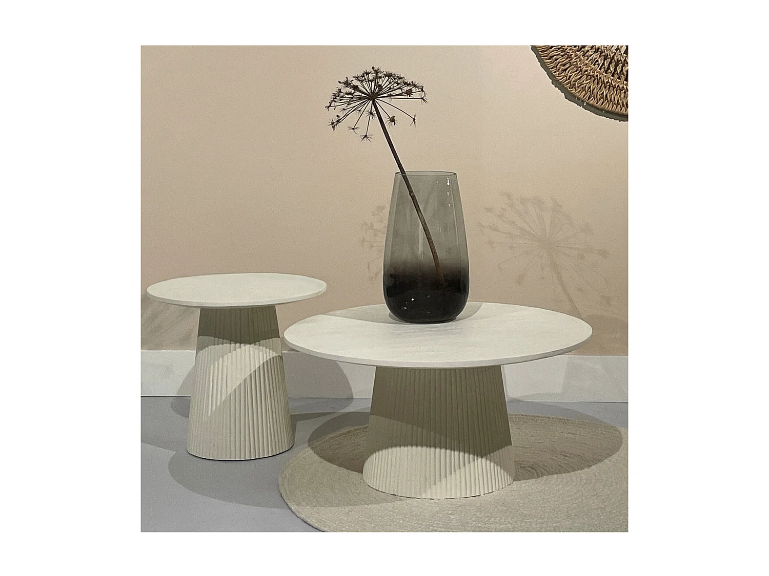 DOLCE-Table basse ronde D50 cm en bois massif Ivoire