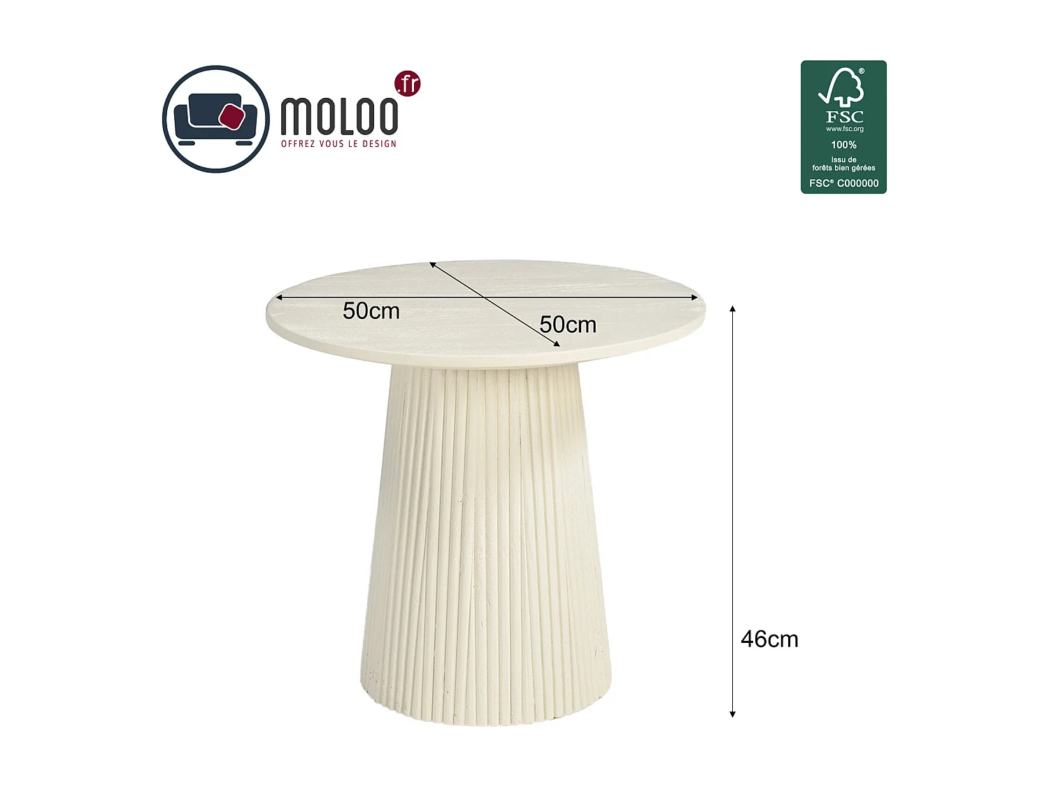 DOLCE-Table basse ronde D50 cm en bois massif Ivoire