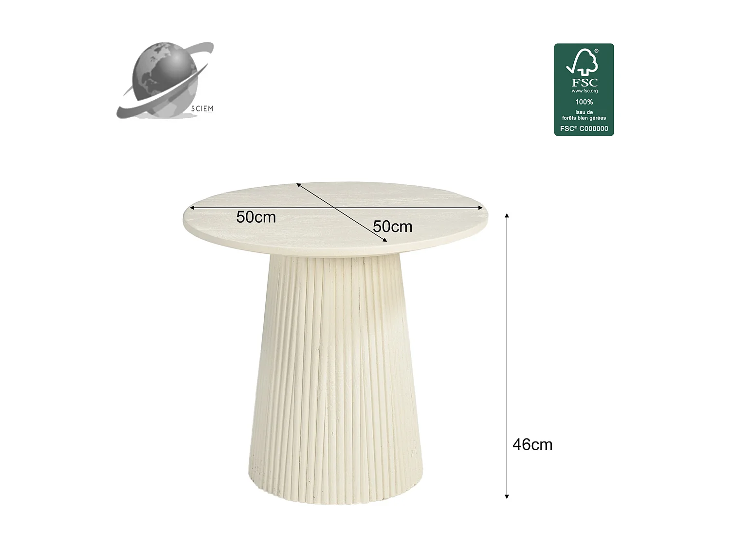 DOLCE-Table basse ronde D50 cm en bois massif Ivoire