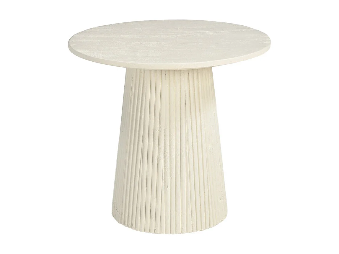 DOLCE-Mesa de centro redonda D50 cm de madera maciza marfil