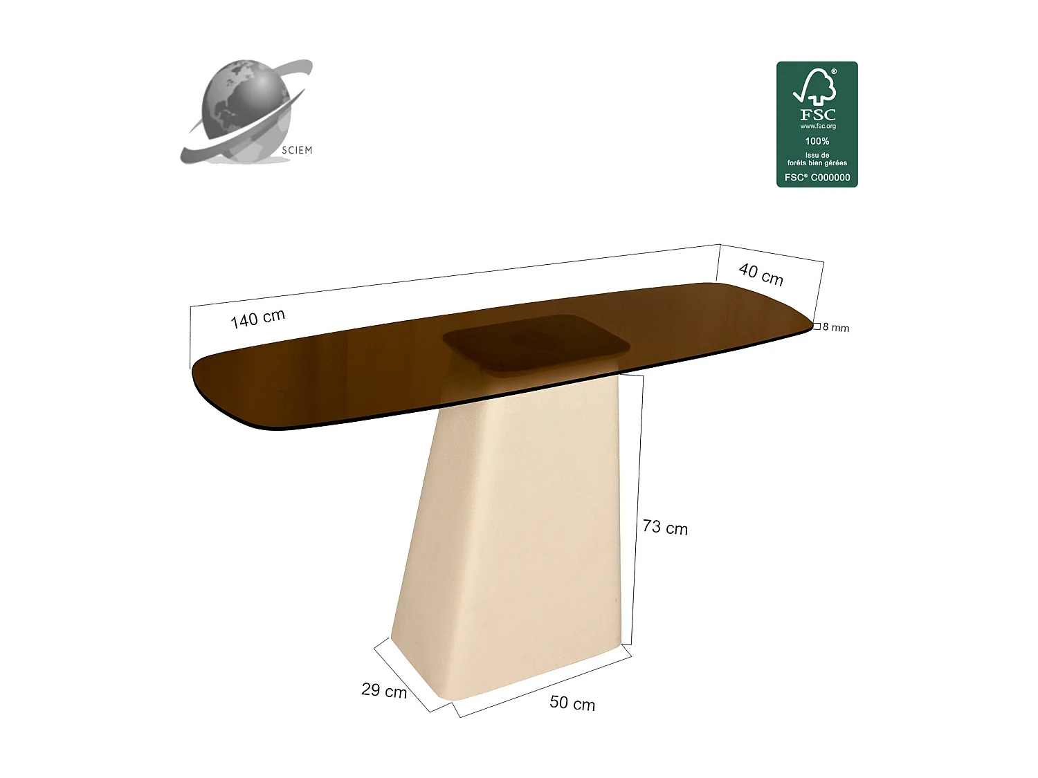 DYLON-Console en Verre fumé et métal Ivoire