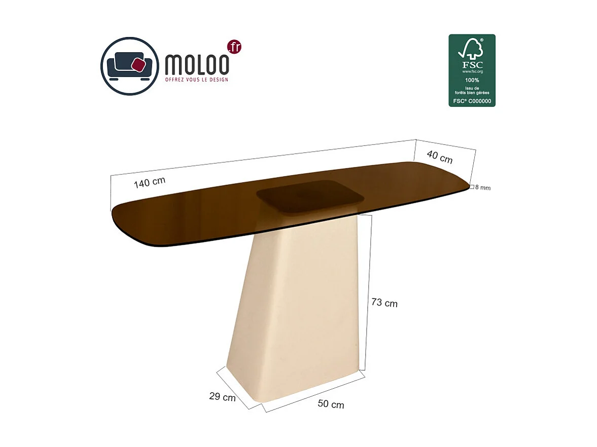 DYLON-Console en Verre fumé et métal Ivoire