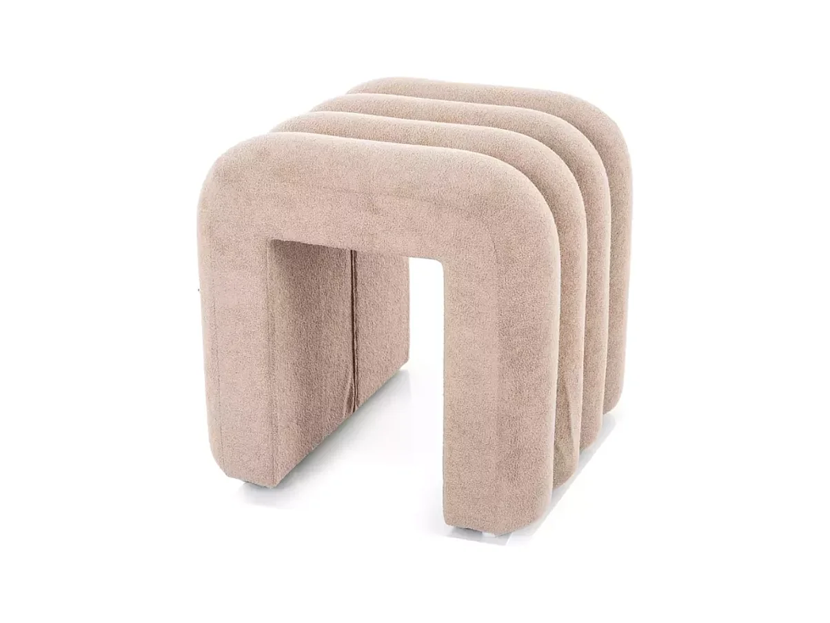 Pouf design en tissu beige foncé avec assise ondulée et structure originale NENUP