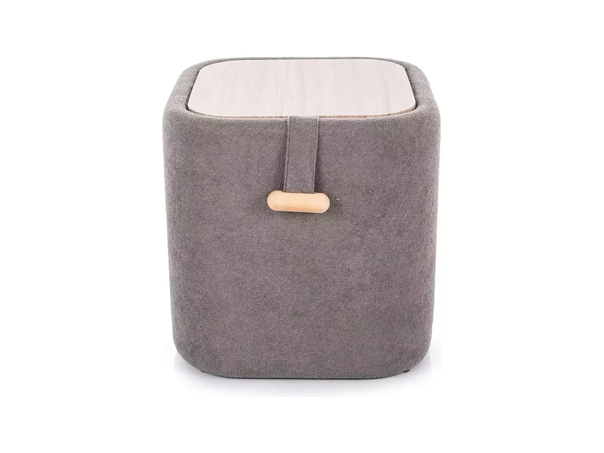 Pouf gris en tissu avec rangement et poignée bois décorative ZESTER