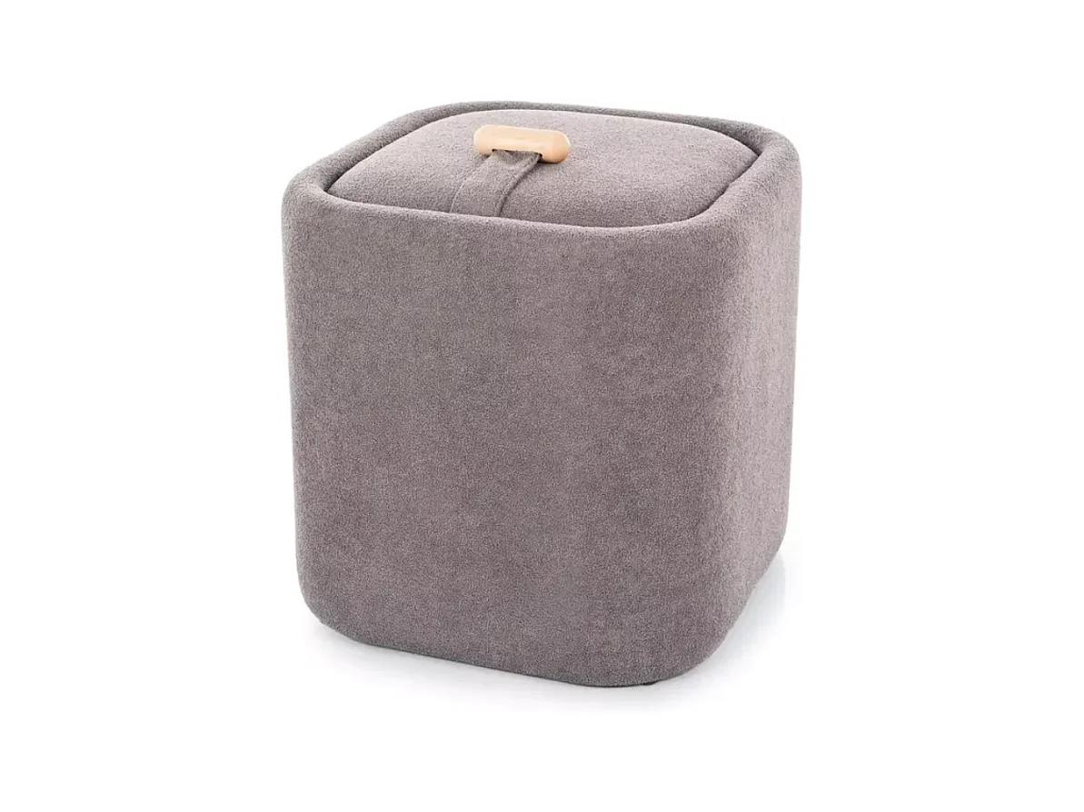 Pouf gris en tissu avec rangement et poignée bois décorative ZESTER