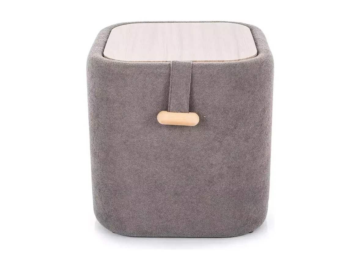 Pouf gris en tissu avec rangement et poignée bois décorative ZESTER