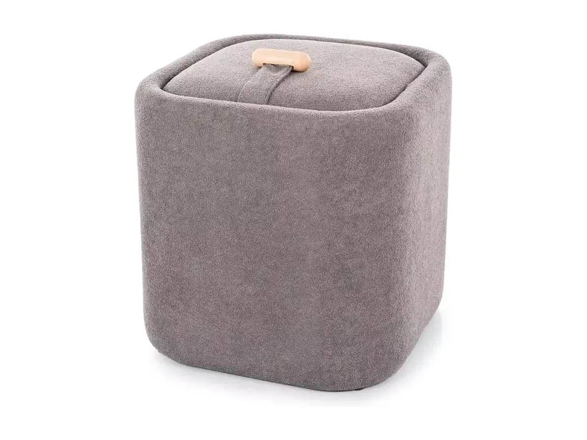 Pouf gris en tissu avec rangement et poignée bois décorative ZESTER