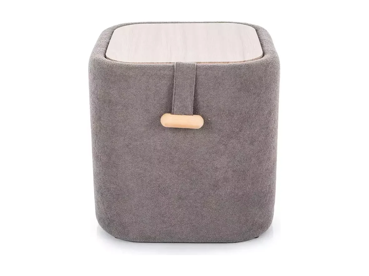 Pouf gris en tissu avec rangement et poignée bois décorative ZESTER