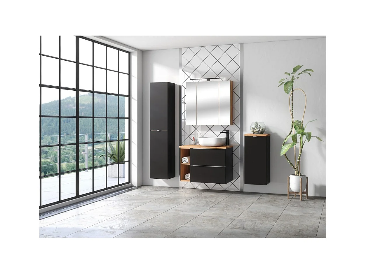 Coluna de banheiro NALYA – 1 porta – Cores cinza antracite e carvalho claro – 170 cm – Para pendurar