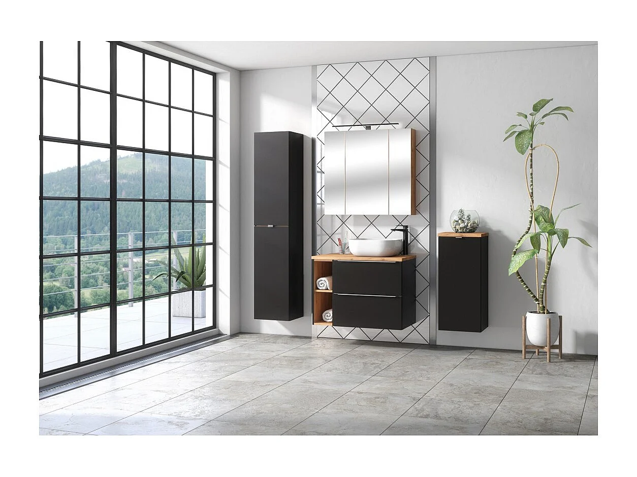 Coluna de banheiro NALYA – 1 porta – Cores cinza antracite e carvalho claro – 170 cm – Para pendurar