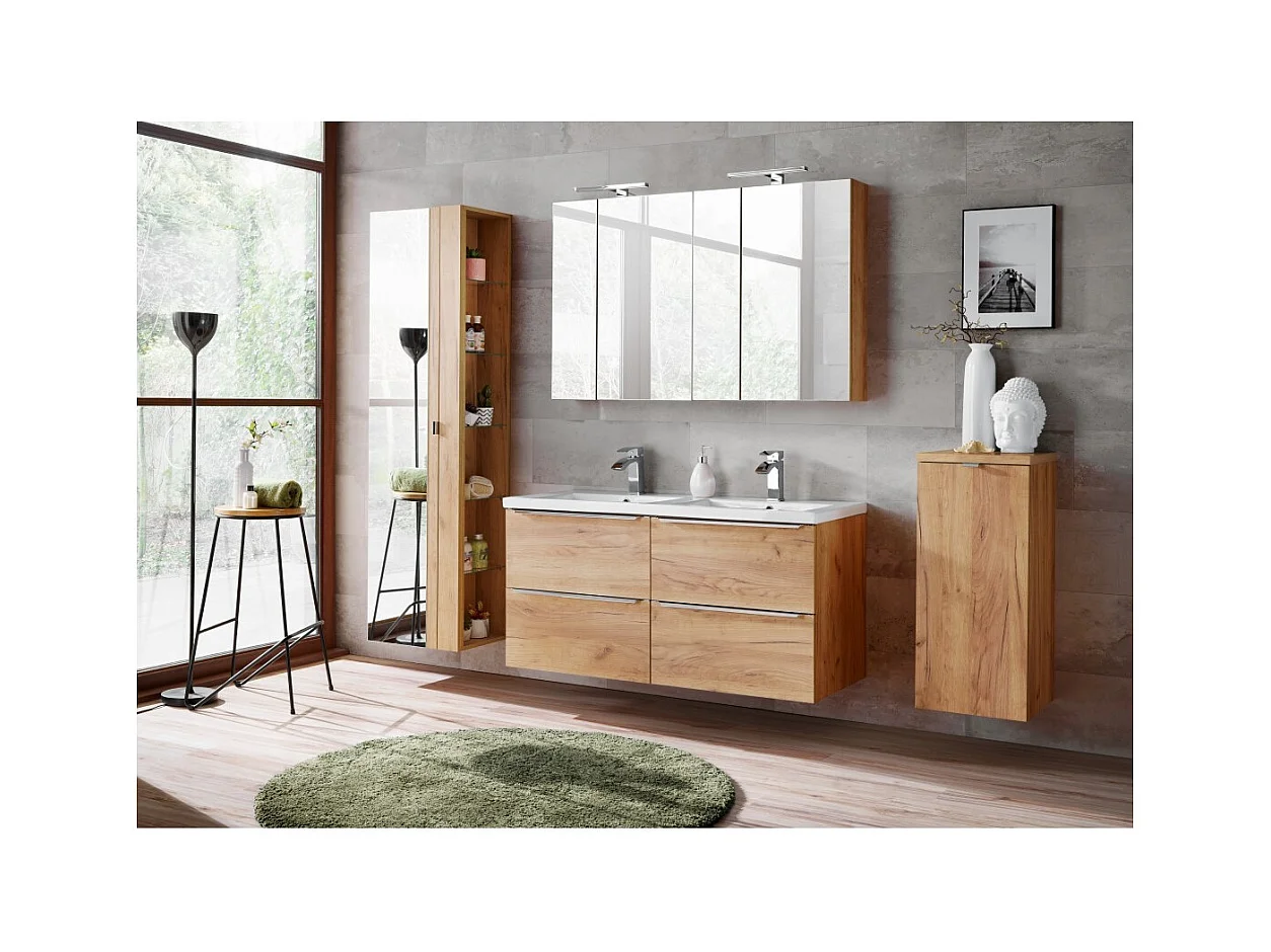 Coluna para banheiro NALYA 170 cm com espelho – Carvalho claro – Móvel suspenso prático