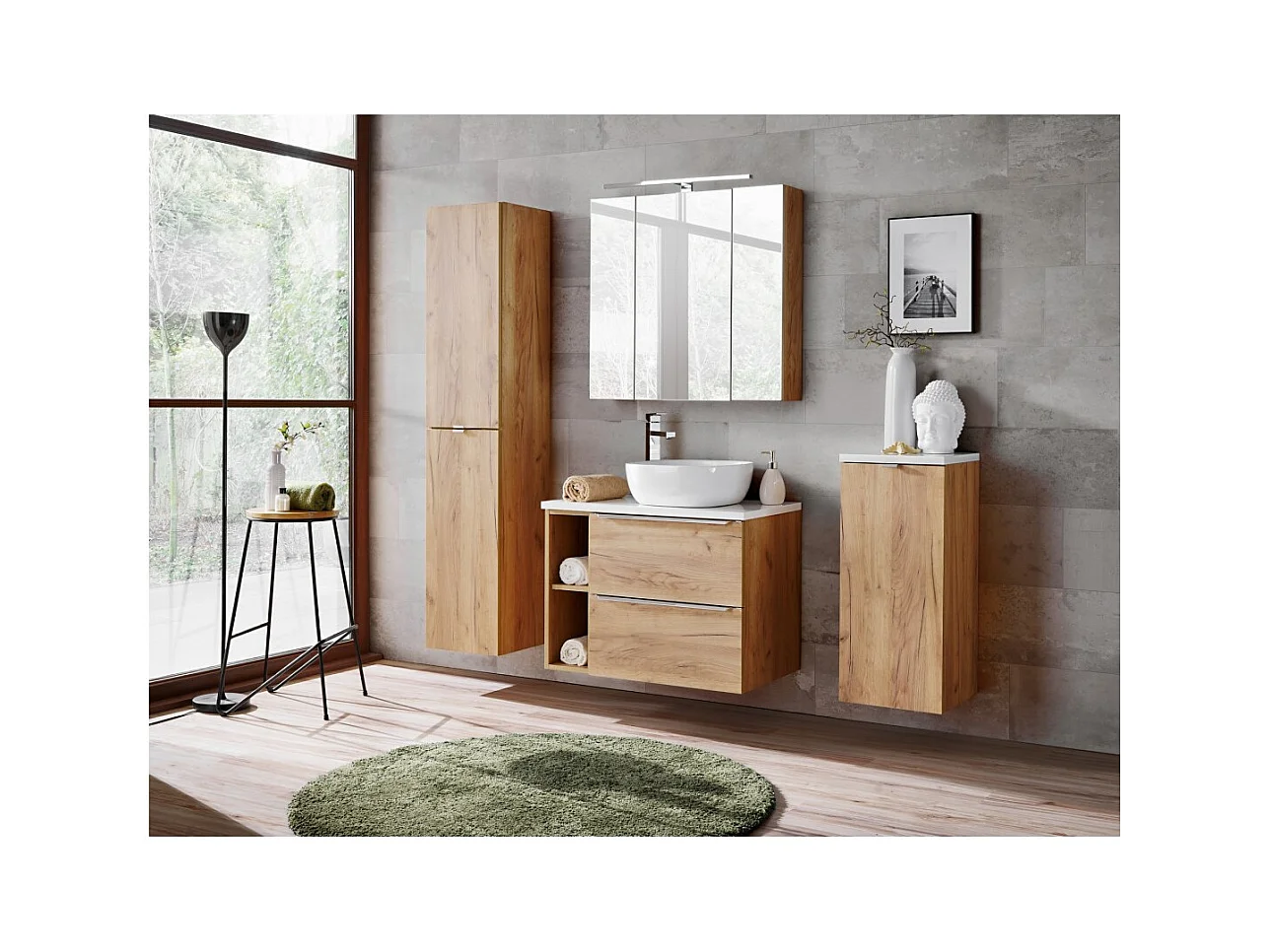 Coluna para banheiro NALYA 170 cm – Carvalho claro – Armazenamento vertical suspenso design