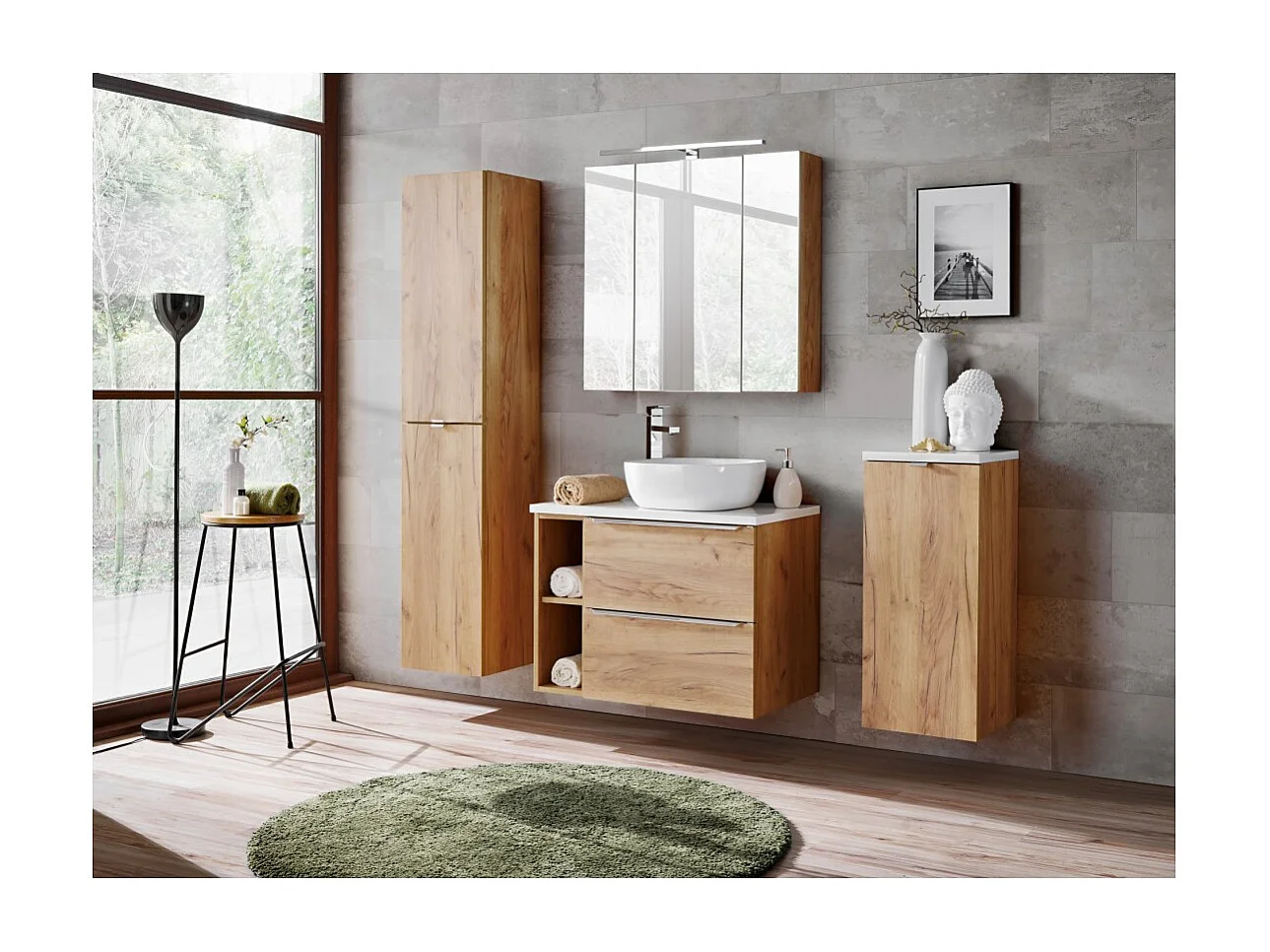 Coluna para banheiro NALYA 170 cm – Carvalho claro – Armazenamento vertical suspenso design