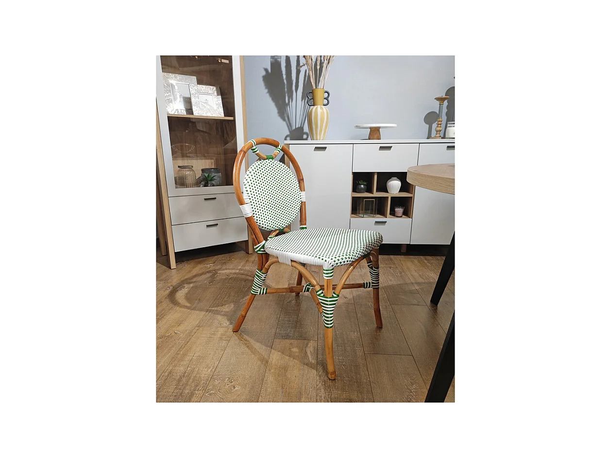 Lot 2 chaises bistrot en rotin naturel cannage vert et blanc - PIGALLE