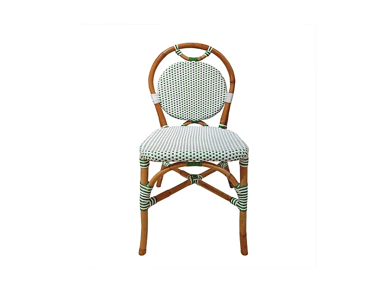 Lot 2 chaises bistrot en rotin naturel cannage vert et blanc - PIGALLE