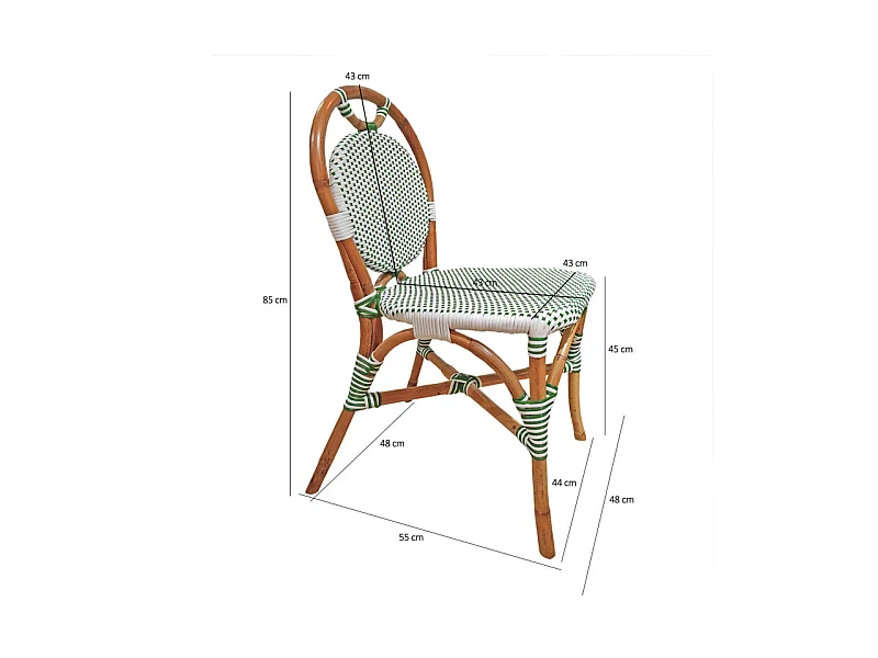 Lot 2 chaises bistrot en rotin naturel cannage vert et blanc - PIGALLE