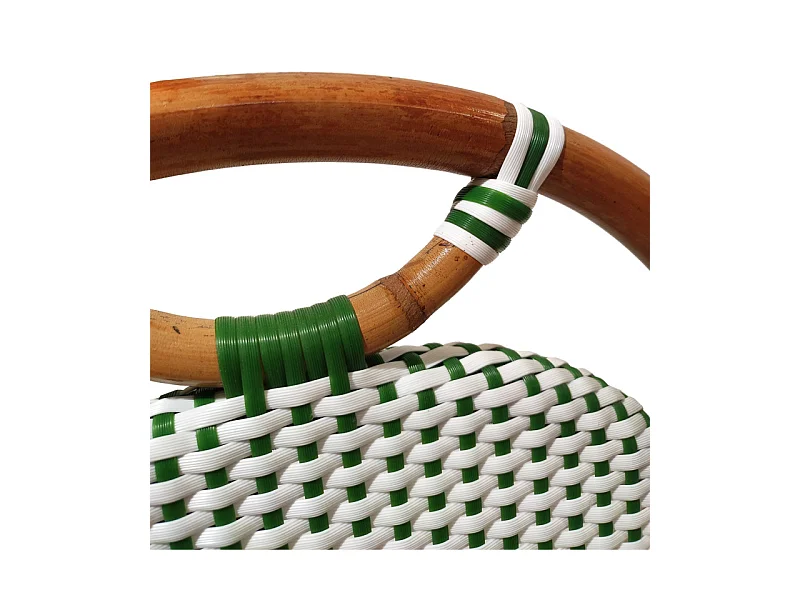 Lot 2 chaises bistrot en rotin naturel cannage vert et blanc - PIGALLE