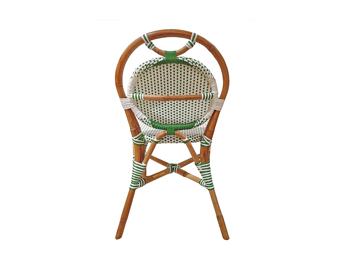 Lot 2 chaises bistrot en rotin naturel cannage vert et blanc - PIGALLE