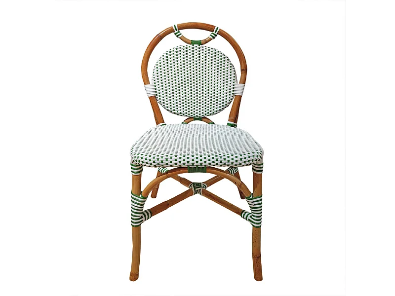 Lot 2 chaises bistrot en rotin naturel cannage vert et blanc - PIGALLE
